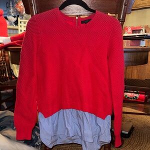 J. Crew Red Layered Sweater with Blue Hem